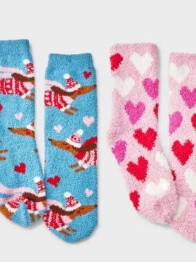 Kids' 2pk dachshund weenie Dogs & Hearts Cozy Crew Socks - Wondershop XS/S new